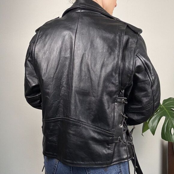 Vintage 80s 90s Leather Black Biker Moto Jacket, Paragon,Thinsulate Tassel Style - Picture 5 of 15